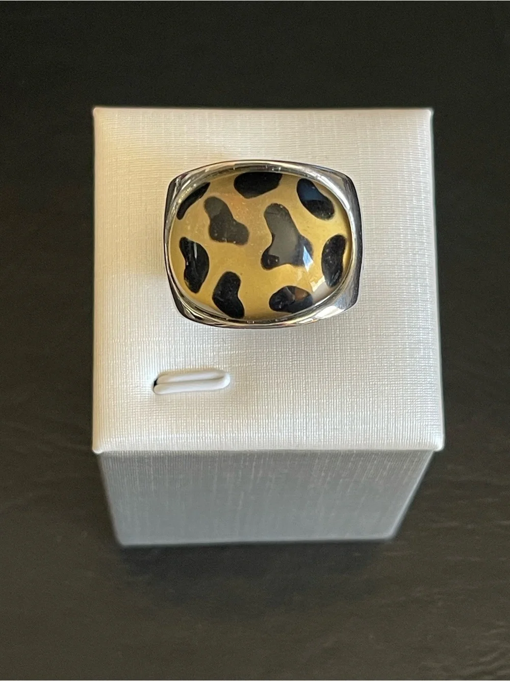 Vintage Leopard Print Dome Statement Ring .